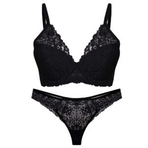 ست شورت و سوتین زنانه برتا مدل فنردار گیپوری کد 4453-6030 رنگ مشکی