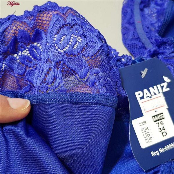 سوتین زنانه پانیذ مدل فنردار گیپوری کد 44400 رنگ آبی کاربنی