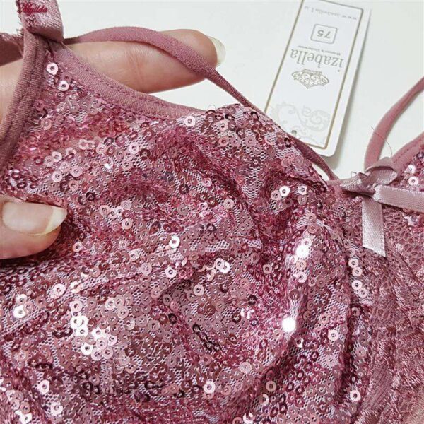 سوتین زنانه ایزابلا مدل پولکی هارنس فنردار کد 4459-01 رنگ کالباسی