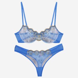 ست شورت و سوتین زنانه پدلی مدل فنردار گیپوری کد 4454-1075 رنگ آبی آسمانی