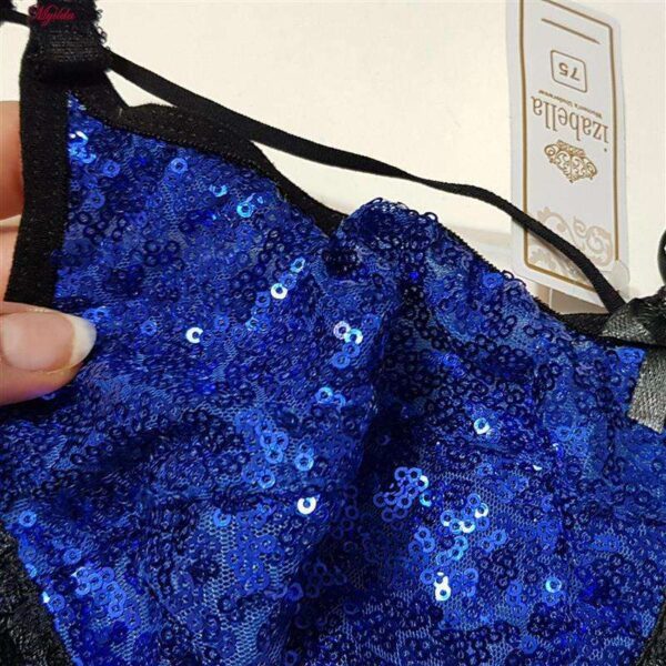 سوتین زنانه ایزابلا مدل پولکی هارنس فنردار کد 4459-02 رنگ آبی کاربنی