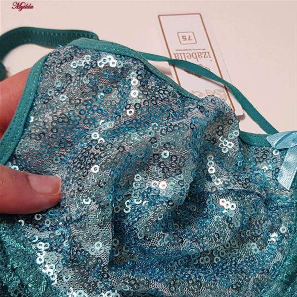 سوتین زنانه ایزابلا مدل پولکی هارنس فنردار کد 4459-09 رنگ آبی فیروزه ای