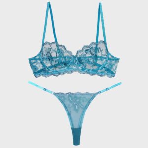 ست شورت و سوتین زنانه جینا مدل گیپوری کد 4331-1006 رنگ آبی