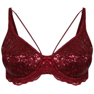 سوتین زنانه ایزابلا مدل پولکی هارنس فنردار کد 4459-10 رنگ زرشکی