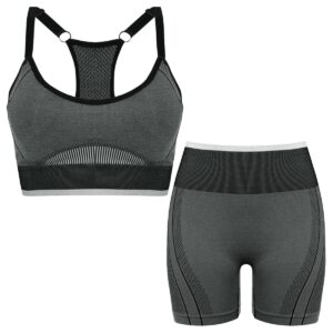 ست نیم تنه و شلوارک ورزشی زنانه ماییلدا مدل بدون فنر پددار کد 4486 رنگ خاکستری تیره