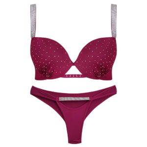 ست شورت و سوتین زنانه ماییلدا مدل پوش آپ فنردار نگینی کد 4640 رنگ زرشکی