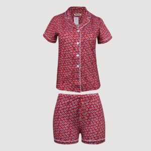 لباس خواب زنانه کوزا مدل دکمه دار کد 9118-MY-K رنگ قرمز