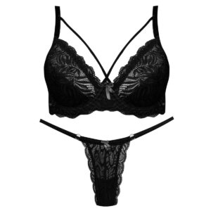 ست شورت و سوتین زنانه کارنا رز مدل گیپوری هارنس فنردار کد 4673-3150 رنگ مشکی