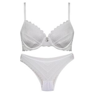 ست شورت و سوتین زنانه میسا مدل فنردار گیپوری کد 4717-6035 رنگ سفید