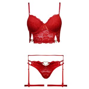 ست 3 تکه لباس زیر زنانه ماییلدا مدل فنردار فانتزی کد 4425-8000 رنگ قرمز