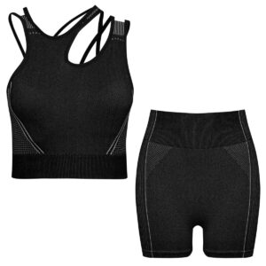 ست نیم تنه و شلوارک ورزشی زنانه ماییلدا مدل پددار بدون فنر کد 4756 رنگ مشکی