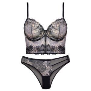 ست شورت و سوتین زنانه برتا مدل فنردار گیپوری کد 4740-1061 رنگ مشکی