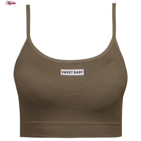 ست نیم تنه و شلوارک ورزشی زنانه ماییلدا مدل پددار بدون فنر کد 4580 رنگ قهوه ای