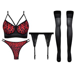 ست شورت و سوتین زنانه ماییلدا مدل فنردار پلنگی کد 4761-7009 به همراه جوراب و نگهدارنده جوراب