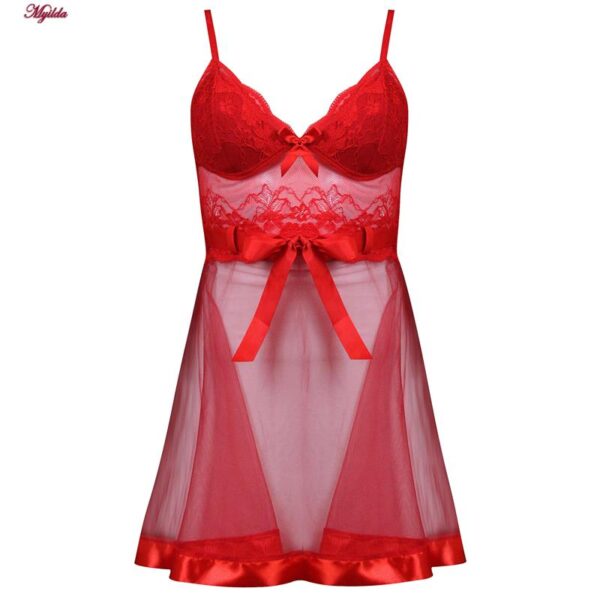 لباس خواب زنانه ماییلدا مدل گیپور گلدار کد 3685-820 رنگ قرمز