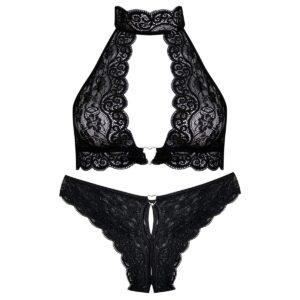 ست شورت و نیم تنه زنانه فیتن فرخ زادی مدل گیپوری قلبی 4764-456 رنگ مشکی