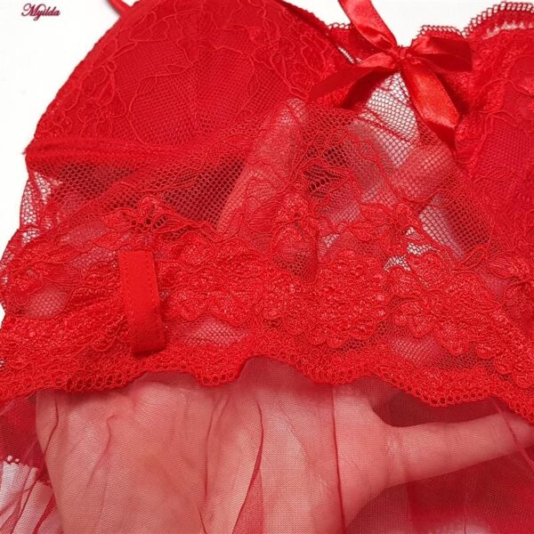 لباس خواب زنانه ماییلدا مدل گیپور گلدار کد 3685-820 رنگ قرمز