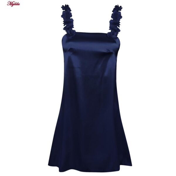 لباس خواب زنانه لورنزا مدل ساتن بند گلدار بغل نردبانی کد 4715-2041 رنک سرمه ای به همراه کش مو