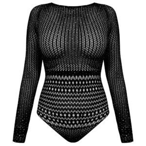 بادی آستین بلند زنانه ماییلدا مدل نگین دار فانتزی کد 4860-7195 رنگ مشکی