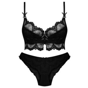 ست شورت و سوتین زنانه چانبی شو مدل فنردار گیپوری کد 4798 رنگ مشکی