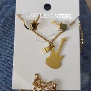 ست پلاک و زنجیر و گوشواره طرح گیتار کد R-425