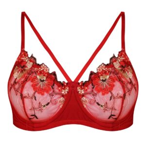 سوتین زنانه کارنا رز مدل فنردار گیپور گلدار هارنس کد 3377-8new رنگ قرمز