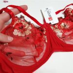 سوتین زنانه کارنا رز مدل فنردار گیپور گلدار هارنس کد 3377-8new رنگ قرمز