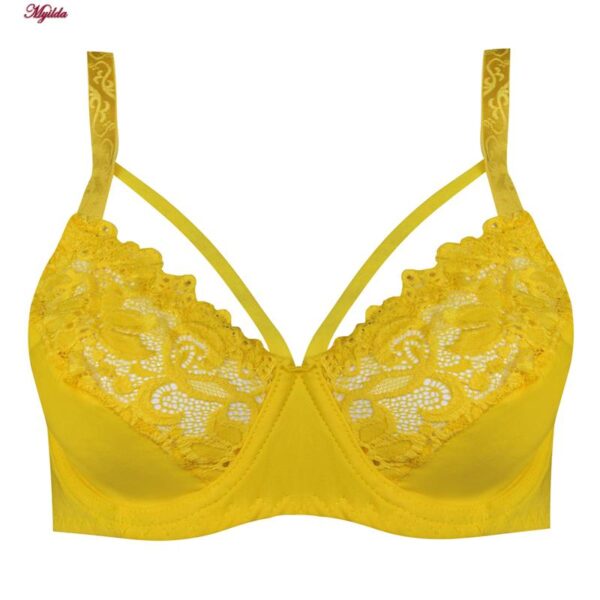 سوتین زنانه ماییلدا مدل فنردار گیپور گلدار هارنس کد 4889 رنگ زرد