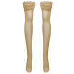جوراب ساق بلند زنانه ماییلدا مدل لبه گیپوری نازک کد 4927-4445 رنگ کرم
