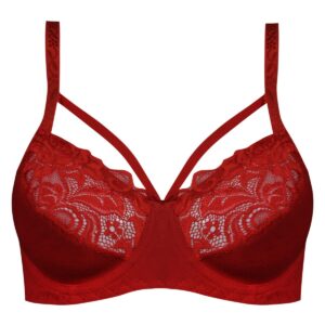 سوتین زنانه ماییلدا مدل فنردار گیپور گلدار هارنس کد 4889 رنگ قرمز