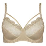 سوتین زنانه ماییلدا مدل فنردار گیپور گلدار هارنس کد 4889 رنگ کرم