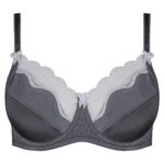 سوتین زنانه لین مدل فنردار گیپور گلدار کد 4680-608 رنگ طوسی