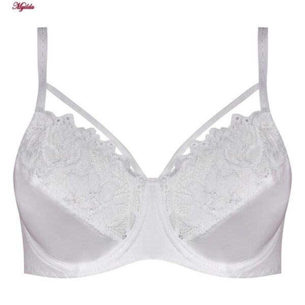 سوتین زنانه ماییلدا مدل فنردار گیپور گلدار هارنس کد 4889 رنگ سفید