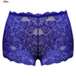 ست شورت و سوتین زنانه پانیذ مدل فنردار گیپور گلدار کد 9006-new رنگ آبی کاربنی مجموعه 3 عددی