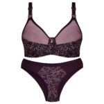 ست شورت و سوتین زنانه پانیذ مدل فنردار قلبی کد 9046 رنگ بنفش تیره
