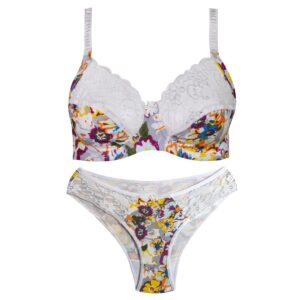 ست شورت و سوتین زنانه پانیذ مدل گلگلی گیپوری فنردار کد 9045