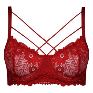 سوتین زنانه کارنا رز مدل فنردار گیپور گلدار هارنس کد 4935-315-4 رنگ قرمز