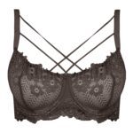 سوتین زنانه کارنا رز مدل فنردار گیپور گلدار هارنس کد 4935-315-4 رنگ قهوه ای