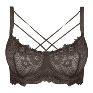 سوتین زنانه کارنا رز مدل فنردار گیپور گلدار هارنس کد 4935-315-4 رنگ قهوه ای