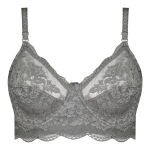 سوتین زنانه کارنا رز مدل فنردار کش پهن گیپوری کد 4934-332 رنگ طوسی