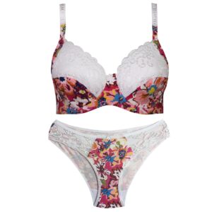 ست شورت و سوتین زنانه پانیذ مدل گلگلی گیپوری فنردار کد 9045