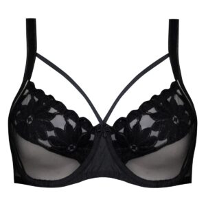 سوتین زنانه پانیذ مدل فنردار گیپور گلدار کد 66397 رنگ مشکی