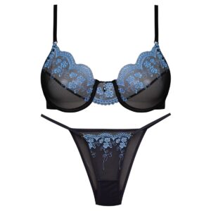 ست شورت و سوتین زنانه فیتن فرخ زادی مدل فنردار گیپور کد 4952-3 رنگ مشکی