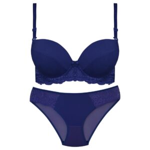 ست شورت و سوتین زنانه پانیذ مدل فنردار بند متحرک کاپ اسفنجی کد 4957 رنگ سرمه ای