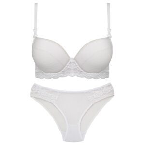 ست شورت و سوتین زنانه پانیذ مدل فنردار بند متحرک کاپ اسفنجی کد 4958 رنگ سفید