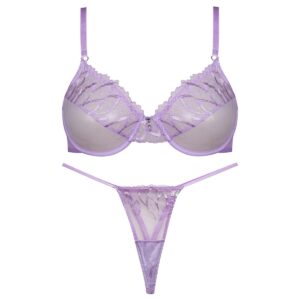 ست شورت و سوتین زنانه فیتن فرخ زادی مدل فنردار گیپور طرح دار کد 4952-10 رنگ یاسی