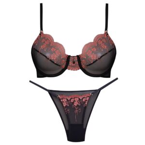 ست شورت و سوتین زنانه فیتن فرخ زادی مدل فنردار گیپور کد 4952-1 رنگ مشکی