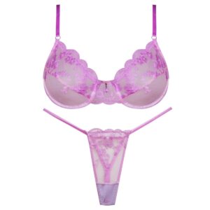 ست شورت و سوتین زنانه فیتن فرخ زادی مدل فنردار گیپور طرح دار کد 4952-6 رنگ یاسی