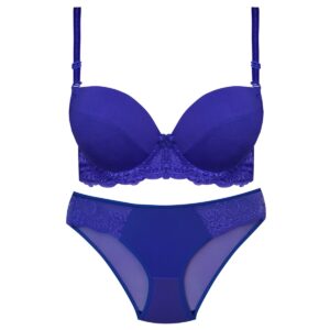 ست شورت و سوتین زنانه پانیذ مدل فنردار بند متحرک کاپ اسفنجی کد 4957 رنگ آبی کاربنی