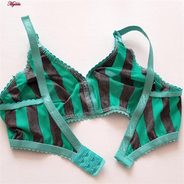 سوتین زنانه ماییلدا مدل راه‌راه بدون فنر کد 5046 رنگ سبزآبی